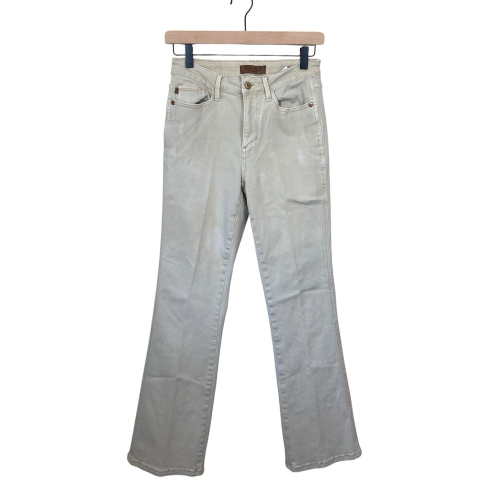 Judy Blue Women 5/27 Khaki Stretch Mid Rise Jeans Garment Dyed Bootcut JB88504